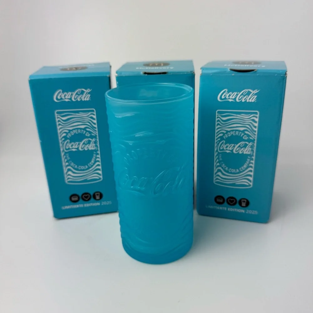 Lot of 3 Coca-Cola Glasses Blue Limited Edition 2025
